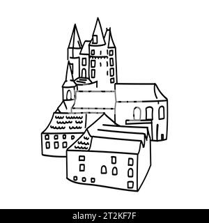 Dessin à la main de l'icône de contour de doodle du bâtiment européen. Sites touristiques des villes d'europe. dessins simples de façades Illustration de Vecteur