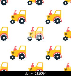 Motif sans couture avec corps jaune tracteur et tuyau rouge. Style scandinave coloré. Illustration vectorielle Illustration de Vecteur