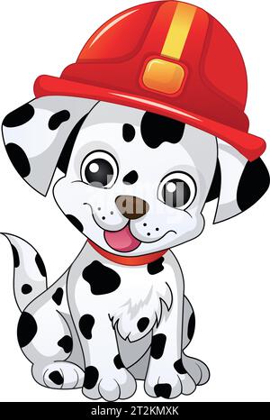 Vector Cute Dalmatian Dog dans le casque de pompier Illustration de Vecteur