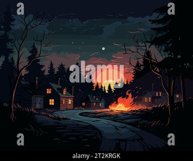 Burning House à Forest Illustration de Vecteur