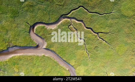 Vue aérienne, rivière et affluents Afon Dwyryd, pays de Galles, Grande-Bretagne Banque D'Images