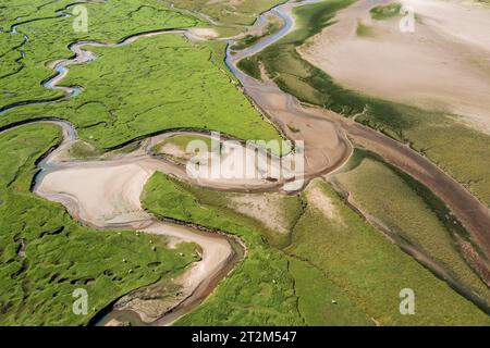 Vue aérienne, rivière et affluents Afon Dwyryd, pays de Galles, Grande-Bretagne Banque D'Images