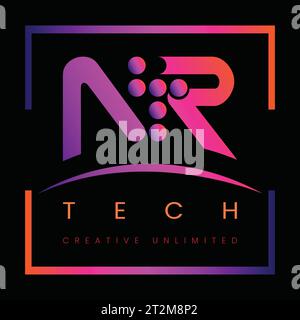 Vecteur de conception de logo créatif lettre NR. Logo NR TECH. Flou, rouge, couleur dégradée rose. Illustration de Vecteur