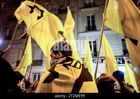 Michael Bunel/le Pictorium - manifestation de la LDJ (Ligue de défense juive) - 13/02/2014 - Ile-de-France (région)/France/Paris - manifestation de la LDJ (Ligue de défense juive) à Paris en mémoire d'Ilan Halimi. La Jewish Defense League (LDJ), est la branche française fondée en 2000 d’un mouvement néo-sioniste créé à New York par Meir Kahane, où elle est classée comme organisation terroriste par le gouvernement depuis 2001. 13 février 2014. Paris, France. Crédit : LE PICTORIUM/Alamy Live News Banque D'Images