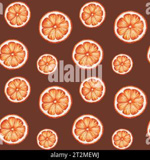 Motif sans couture aquarelle avec illustration de Noël avec mandarine fraîche. Nouvelle année peinture à la main orange isolé sur fond blanc. Pour les concepteurs Banque D'Images