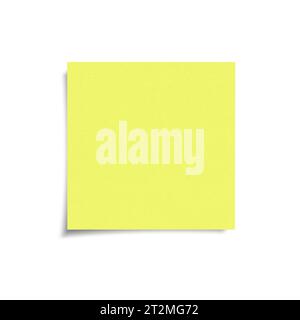 Note autocollante jaune avec ombre isolée sur fond blanc, papier adhésif vue de face avec espace copie Banque D'Images