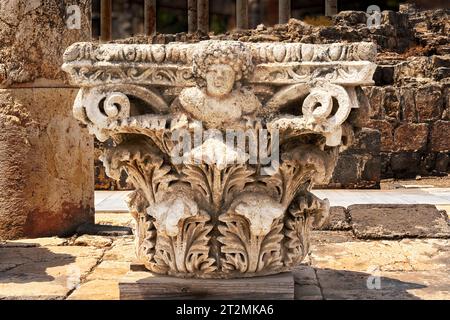 Beit Shean, Israël - 13 août 2023 : ruines de l'art sculptural et architectural de la civilisation romaine, Beit Shean, Israël. Banque D'Images