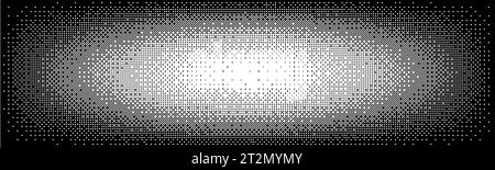 Motif de dégradé radial de demi-teintes de pixels noir et blanc. Texture des carrés avec tramage de couleur décroissante. Illustration rétro vectorielle Illustration de Vecteur
