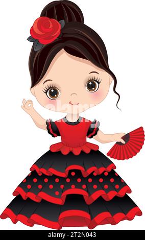 Image de dessin animé vectoriel de Little Girl Dancing Flamenco Illustration de Vecteur