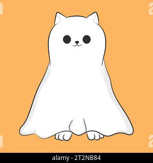 Chat fantôme dessiné à la main. Chat dans une feuille fantôme. Thème des fêtes d'Halloween. Illustration vectorielle Illustration de Vecteur
