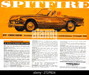 Australian 1962 Advertising Leaflet, légèrement sale, pour la Triumph Spitfire. Banque D'Images