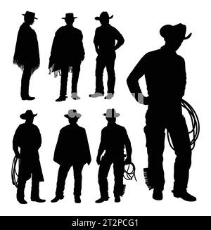 cow-boy chevauchant une silhouette de pose de cheval Illustration de Vecteur