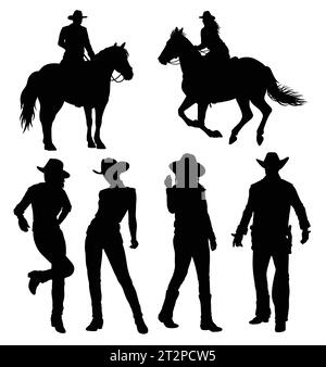 cow-boy chevauchant une silhouette de pose de cheval Illustration de Vecteur