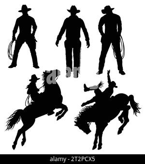 cow-boy chevauchant une silhouette de pose de cheval Illustration de Vecteur