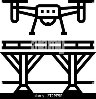 illustration vectorielle d'icône de ligne de drone d'inspection de pont Illustration de Vecteur