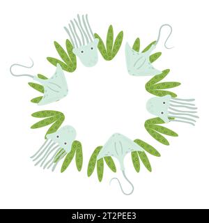 Un modèle de composition à base de plantes marines, idéal pour les cartes postales, impressions, invitations, cartes de voeux d'anniversaire. Bordure transparente. Illustration vectorielle Illustration de Vecteur