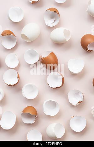 Disposition de pâques au printemps. Vider les coquilles d'œufs de poulet cassées. Banque D'Images