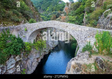 Célèbre pont du diable dans les gorges de l'ardèche, France Banque D'Images