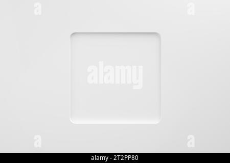 Modèle de trou de cadre carré blanc sur fond bleu avec des bordures. Rendu 3D. Banque D'Images
