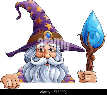Wizard Merlin Cartoon Beard Magician Man personnage Illustration de Vecteur
