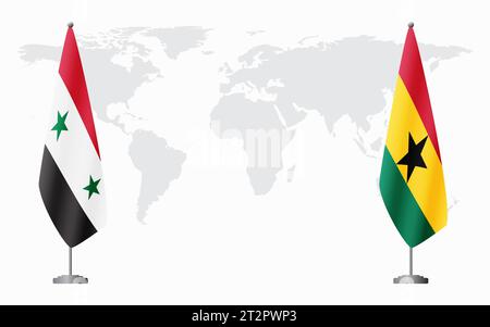 La Syrie et le Ghana drapeaux pour la réunion officielle sur fond de carte du monde. Illustration de Vecteur