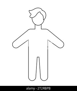 Modèle de corps d'homme blanc de dessin animé simple. Silhouette Boy contour de figure enfant. Illustration clip art vectorielle isolée. Illustration de Vecteur