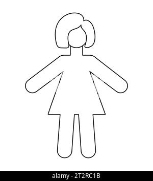 Modèle de femme de corps blanc de dessin animé simple. Silhouette Girl contour de figure enfant. Illustration clip art vectorielle isolée. Illustration de Vecteur