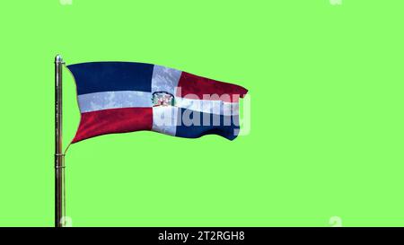 Agitant le drapeau de la République Dominicaine pour le jour commémoratif sur l'écran de clé de chroma, isolé - objet illustration 3D. Banque D'Images
