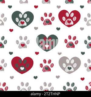 Red Heart and Paw imprime un motif en tissu sans couture. Motif Noël joyeux nouvel an Illustration de Vecteur