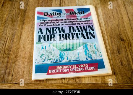 31 janvier 2020. La première page du journal The Daily Mail le jour où le Royaume-Uni a quitté l'UE. Banque D'Images