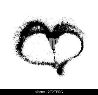 Coeur peint par pulvérisation. Peinture graffiti décolorée. Coeurs de couleur noire isolés sur fond blanc. Style hip-hop délavé. Imprimé éclaboussures dégradé. Fondu Illustration de Vecteur