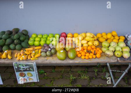 Fruits à vendre sur le marché de rue à Funchal sur l'île de Madère, Portugal Banque D'Images