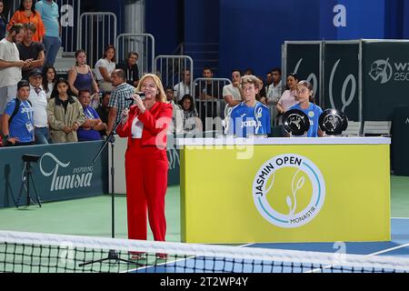 Monastir, Monastir, Tunisie. 21 octobre 2023. Salma Mouelhi-Guizani (TUN) - Directrice de Tournoi/Présidente de la Fédération Tunisienne de tennis en action lors du JASMIN OPEN MONASTIR - Monastir - Womens tennis, WTA250 (crédit image : © Mathias Schulz/ZUMA Press Wire) USAGE ÉDITORIAL UNIQUEMENT! Non destiné à UN USAGE commercial ! Crédit : ZUMA Press, Inc./Alamy Live News Banque D'Images