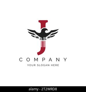 J Letter logo, Eagle Wings logo, Falcon logo modèle illustration vectorielle icône de conception symbole. Alphabet J avec symbole Aigle Illustration de Vecteur