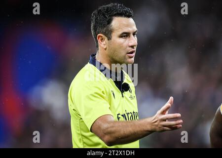 Saint Denis, France. 21 octobre 2023. Arbitre Ben O'KEEFFE lors de la coupe du monde 2023, demi-finale de rugby à XV entre l'Angleterre et l'Afrique du Sud le 21 octobre 2023 au Stade de France à Saint-Denis près de Paris - photo Matthieu Mirville/DPPI crédit : DPPI Media/Alamy Live News Banque D'Images