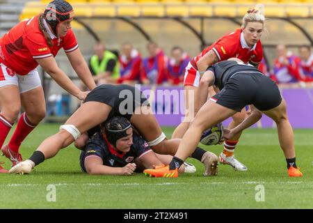 Wellington, Nouvelle-Zélande. 21 octobre 2023. Le jeu de l'avant canadien. Canada v pays de Galles. Tournoi international de rugby féminin WXV1. Sky Stadium. Wellington. Nouvelle-Zélande (Joe SERCI/SPP) crédit : SPP Sport Press photo. /Alamy Live News Banque D'Images