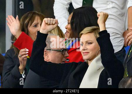 Saint Denis, France. 21 octobre 2023. La princesse Charlene de Monacoassiste à la coupe du monde de Rugby, France., . À Paris, France. Photo de Laurent Zabulon/ABACAPRESS.COM crédit : Abaca Press/Alamy Live News Banque D'Images