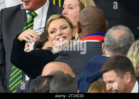 Saint Denis, France. 21 octobre 2023. La princesse Charlene de Monacoassiste à la coupe du monde de Rugby, France., . À Paris, France. Photo de Laurent Zabulon/ABACAPRESS.COM crédit : Abaca Press/Alamy Live News Banque D'Images