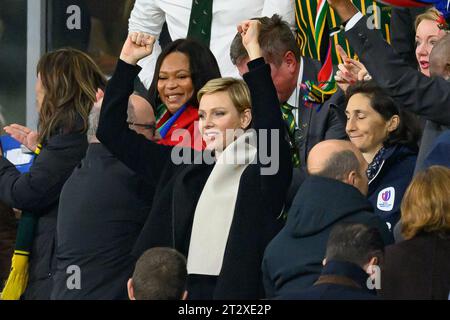 Saint Denis, France. 21 octobre 2023. La princesse Charlene de Monacoassiste à la coupe du monde de Rugby, France., . À Paris, France. Photo de Laurent Zabulon/ABACAPRESS.COM crédit : Abaca Press/Alamy Live News Banque D'Images