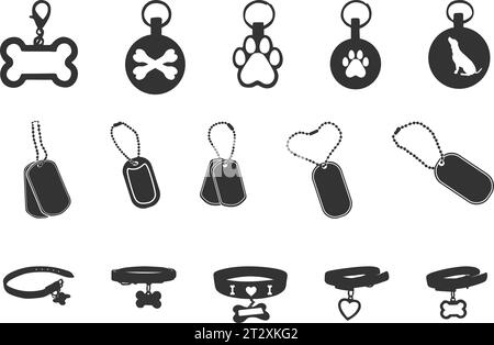 Silhouette d'étiquette de chien, silhouettes d'armée d'étiquette de chien, silhouette de collier de chien, silhouettes d'anneau de chien, étiquette de chien SVG, silhouettes d'étiquette de chien militaire Illustration de Vecteur