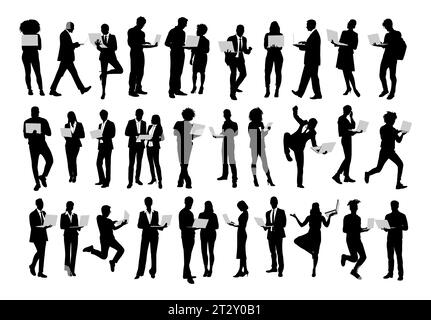 Silhouettes de gens d'affaires divers avec ordinateur portable Illustration de Vecteur