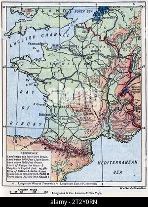 Carte de France vers 1910 d'après un manuel de géographie scolaire Banque D'Images
