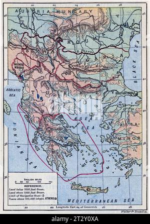 Carte de la Grèce circa 1910 d'un manuel de géographie scolaire Banque D'Images