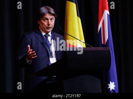 Sydney, Australie. 22 octobre 2023. Directeur du commerce et de l'investissement chez FIT Luca Bottallo photographié lors d'une séance d'information avant la mission économique belge au Commonwealth d'Australie, à Sydney, le dimanche 22 octobre 2023. Une délégation belge effectue une mission économique de 10 jours en Australie du 19 au 28 octobre 2023. BELGA PHOTO BENOIT DOPPAGNE crédit : Belga News Agency/Alamy Live News Banque D'Images