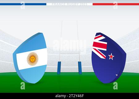 Match final entre la Nouvelle-Zélande et l'Afrique du Sud, illustration de l'icône du drapeau de rugby sur le stade de rugby. Illustration vectorielle. Illustration de Vecteur