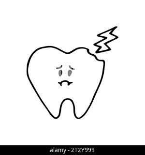 Dent malheureuse dans le style doodle. Illustration vectorielle sur le thème du brossage des dents isolé sur fond blanc Illustration de Vecteur