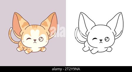 Kawaii Clipart Abyssinian Kitten Illustration et pour Coloriage page. Drôle Kawaii Baby Cat.. Illustration vectorielle mignonne d'un animal Kawaii pour autocollants Illustration de Vecteur