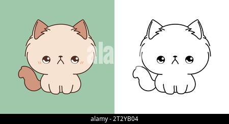 Dessin animé Ragamuffin Kitty Clipart pour Coloriage page et Illustration. Clip Art Isolated Baby Cat. Illustration vectorielle mignonne d'un animal Kawaii pour Illustration de Vecteur