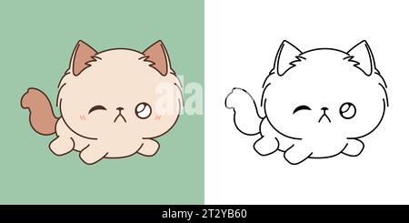 Kawaii Rabbit Clipart multicolore et Noir et blanc. Mignon Kawaii Baby Cat.. Illustration vectorielle isolée d'un PET Kawaii pour des impressions pour des vêtements Illustration de Vecteur