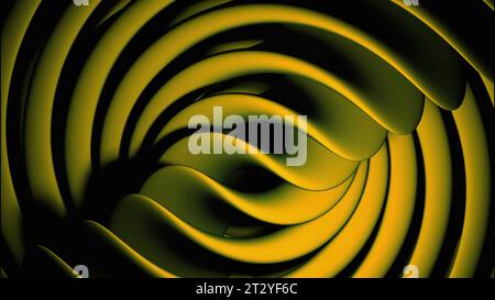 Étalement d'anneaux concentriques sur un fond vert néon brillant. Conception. Élargissement des cercles avec l'effet d'une illusion d'optique. Banque D'Images